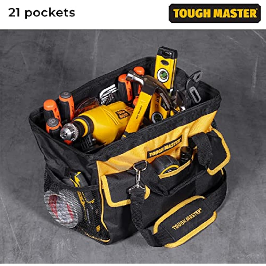 TOUGH MASTER 16" Heavy Duty Tool Bag | 27 Pockets & Shoulder Strap