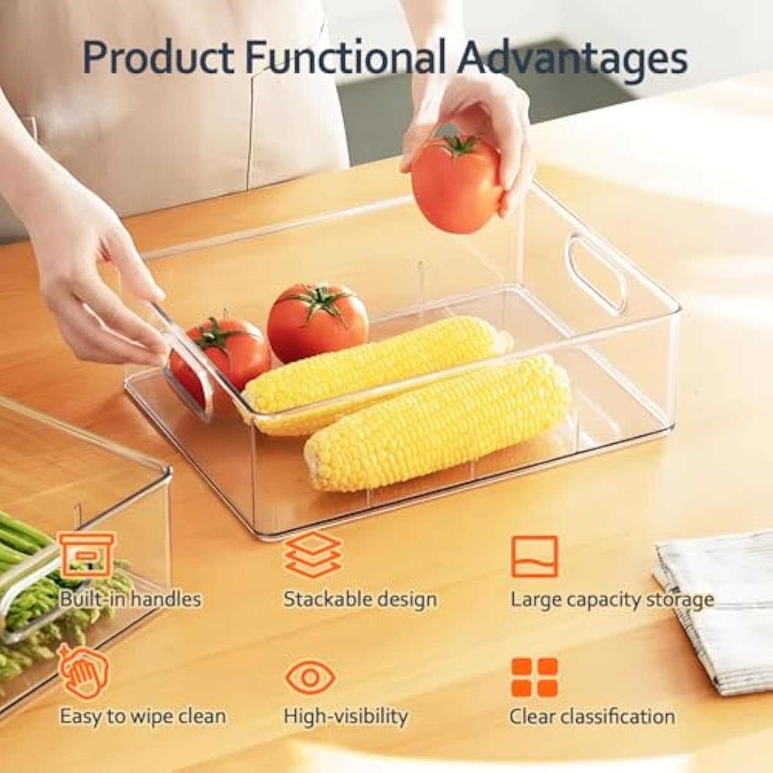 Jolof Store Clear Fridge Drawer Organizer – Stackable BPA-Free Bin