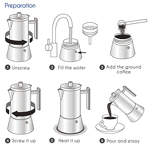 Easyworkz Diego Stovetop Espresso Maker | 6-Cup Stainless Steel Moka Pot