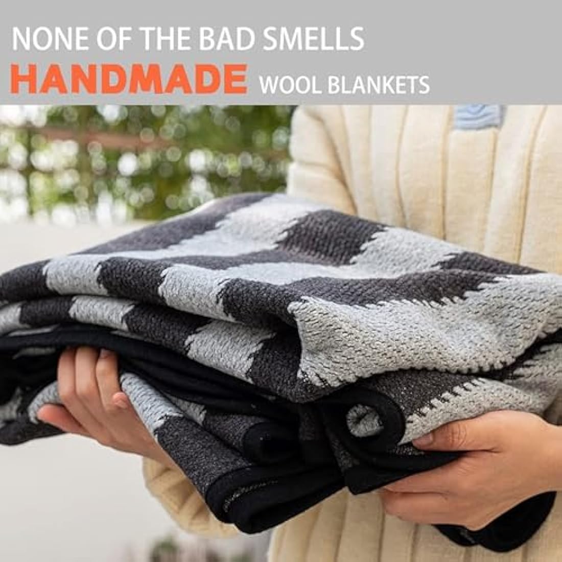 ACUSHLA Merino Wool Blanket – Large Washable Outdoor Throw, Grey Stripe