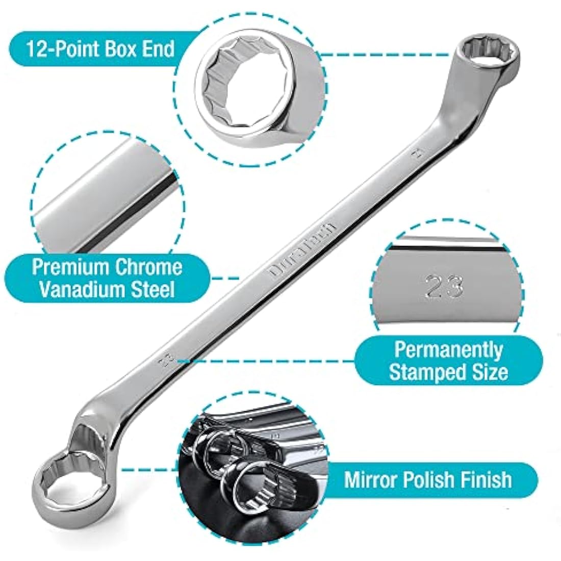 DURATECH 9-Piece Metric Offset Double Ring Spanner Set | 6-23mm CR-V Steel
