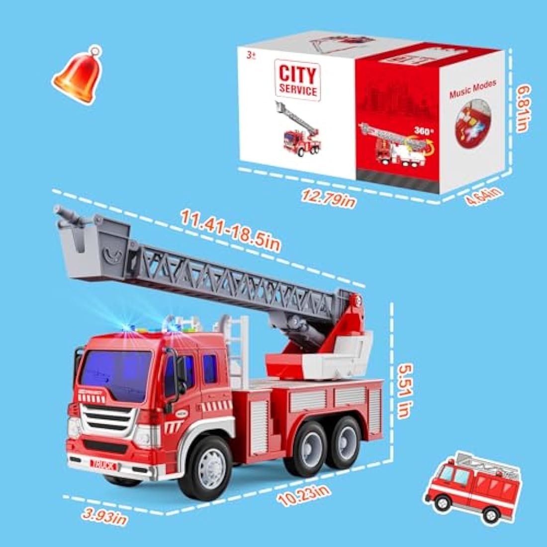 GizmoVine Fire Truck Toy with Lights, Sound & Extending Ladder