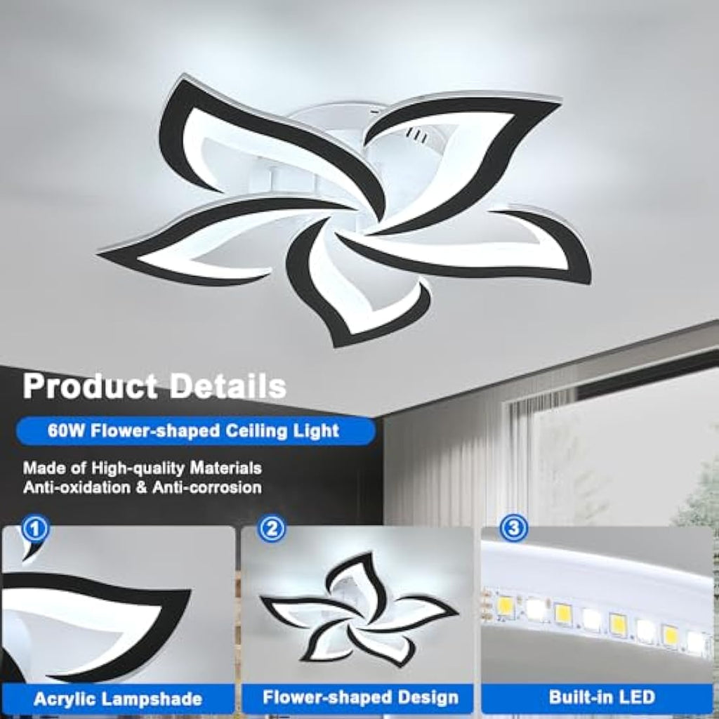 Dorlink 60W LED Ceiling Light – Modern 5-Petal Flower Acrylic Lamp, 6500K