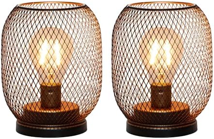 TRIROCKS Set of 2 Battery Operated Table Lamps | Vintage Metal Lanterns