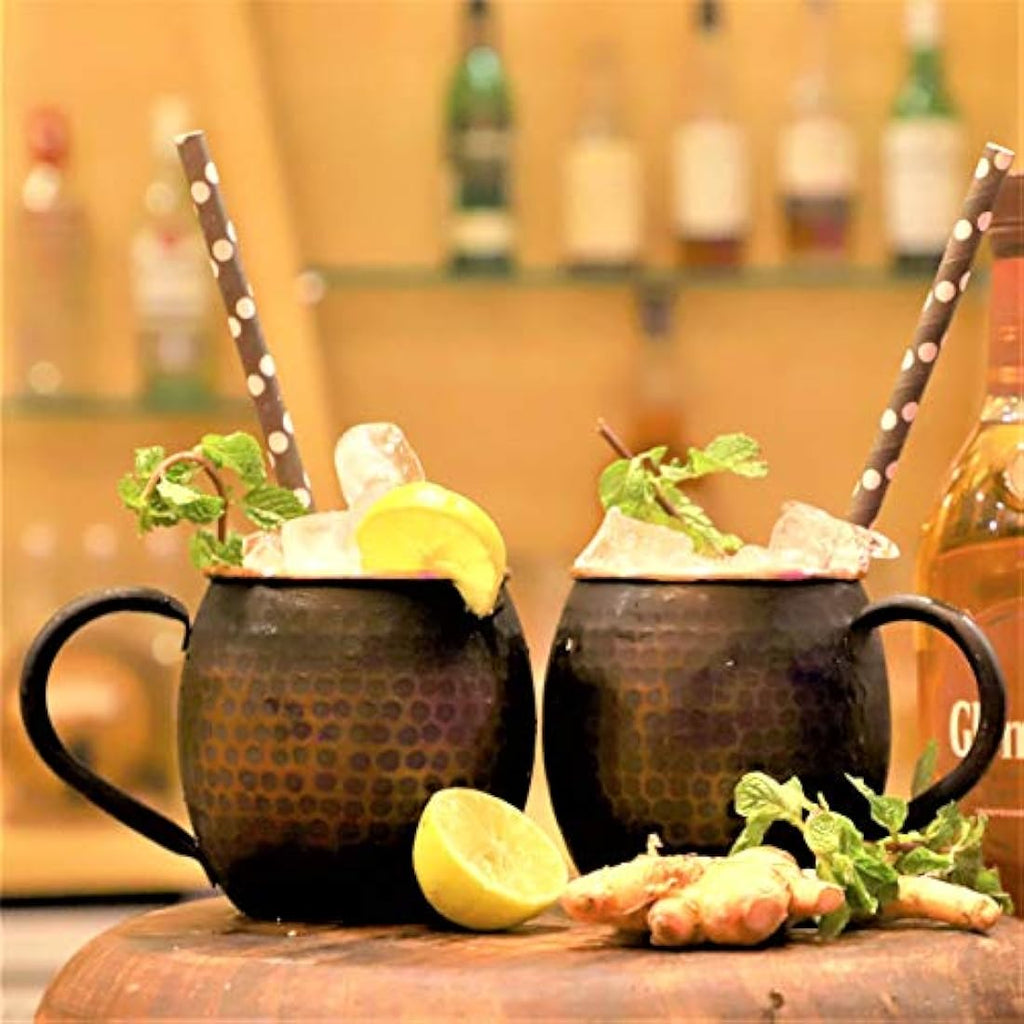 Staglife Black Copper Moscow Mule Mugs – Set of 2 Hammered 16 Oz Cups