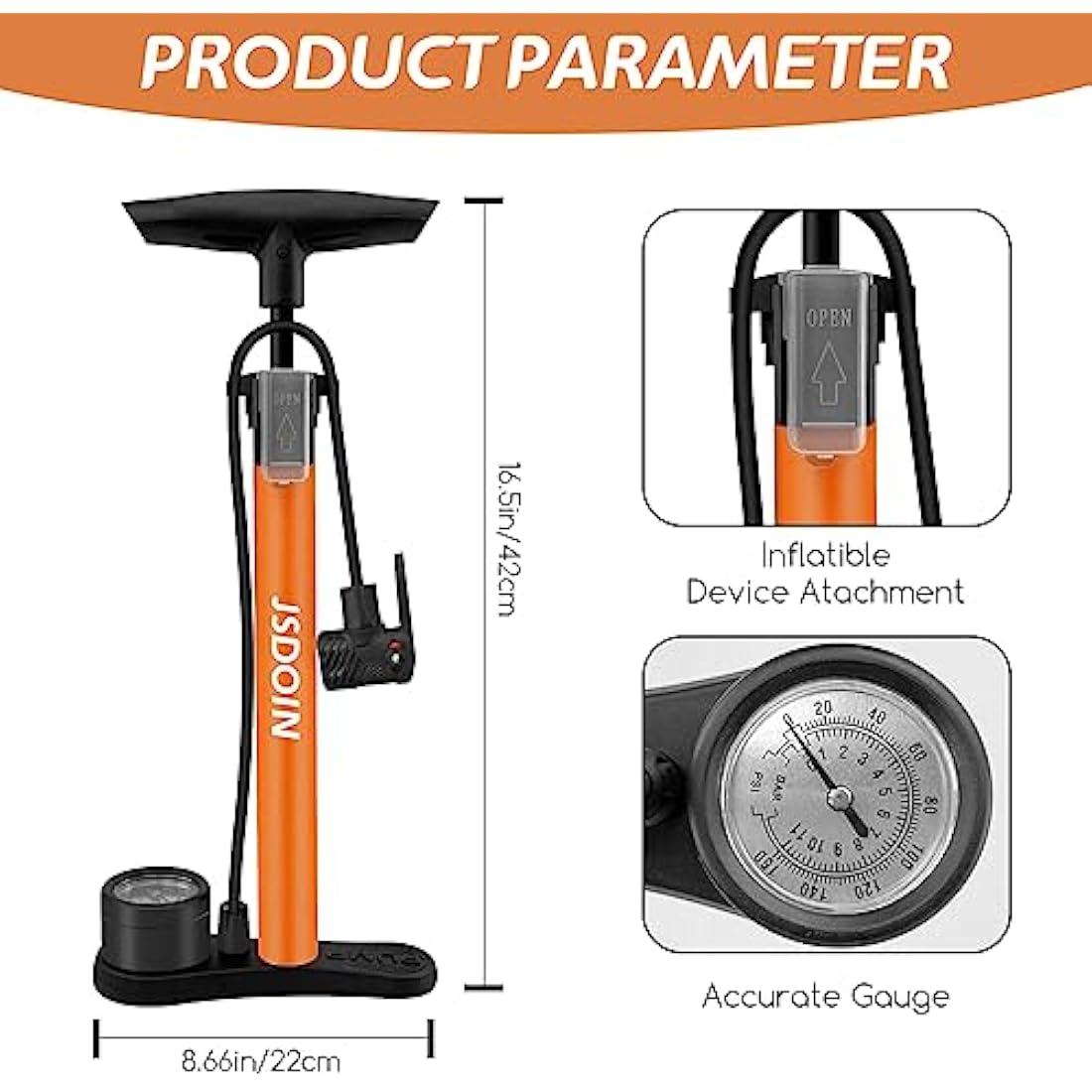 Bike Floor Pump – 160 PSI High Pressure Gauge for MTB