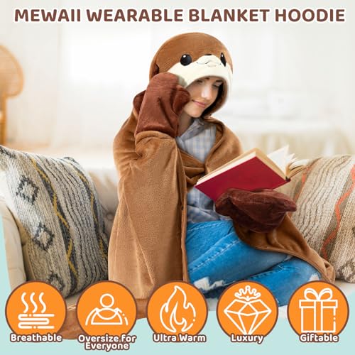 Mewaii Otter Wearable Blanket Hoodie – Oversized Plush Flannel Cloak