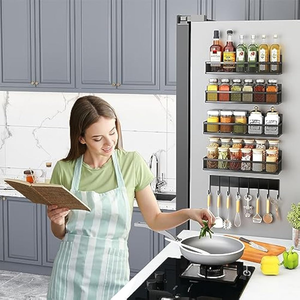 Aufworld Magnetic Spice Rack for Refrigerator – 5 Pack Fridge Organizer