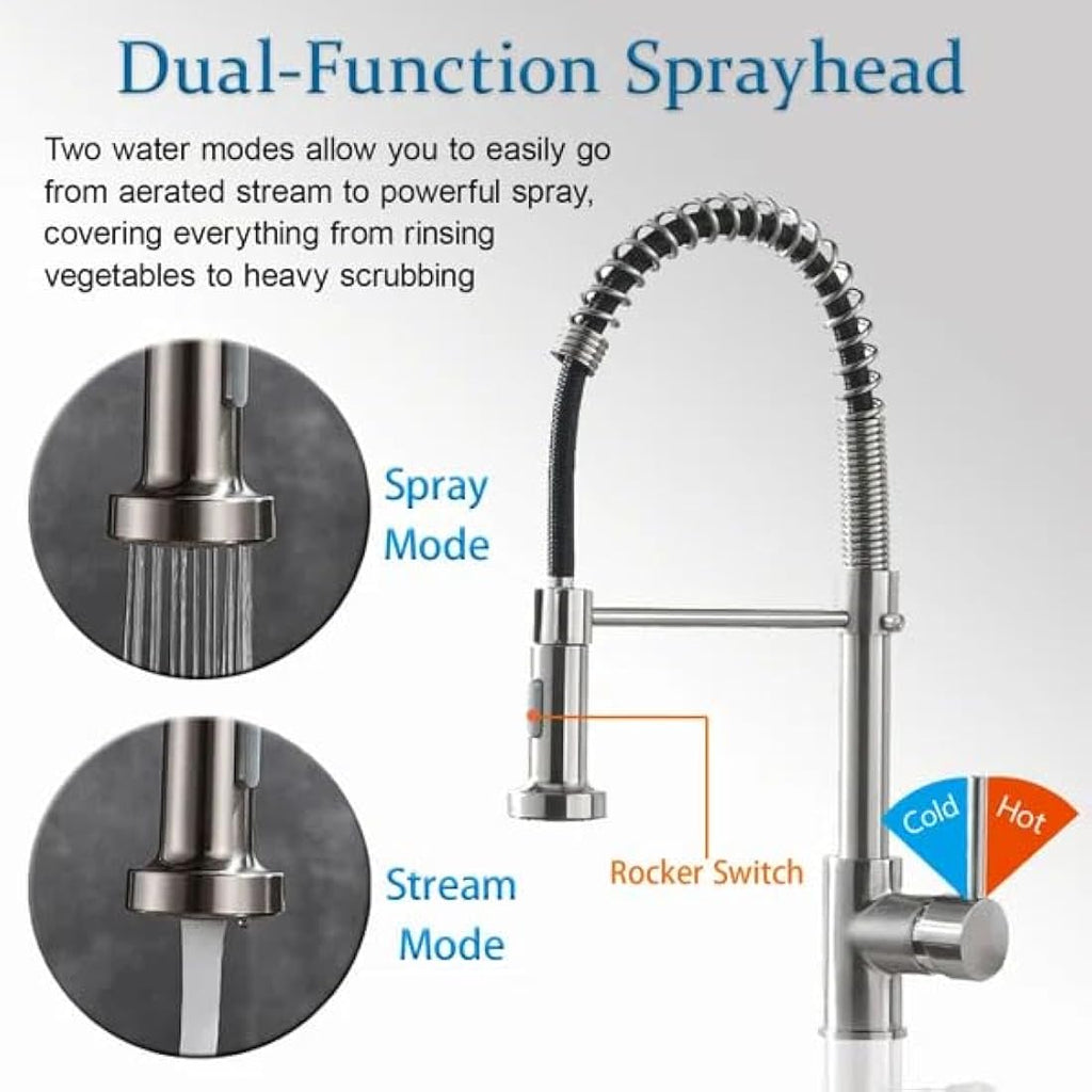 Modern Kitchen Mixer Tap | Dual Spout Pull Out Spray Chrome