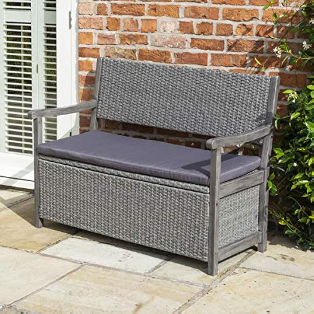 Alderley Rattan Storage Bench – Grey Hardwood Timber