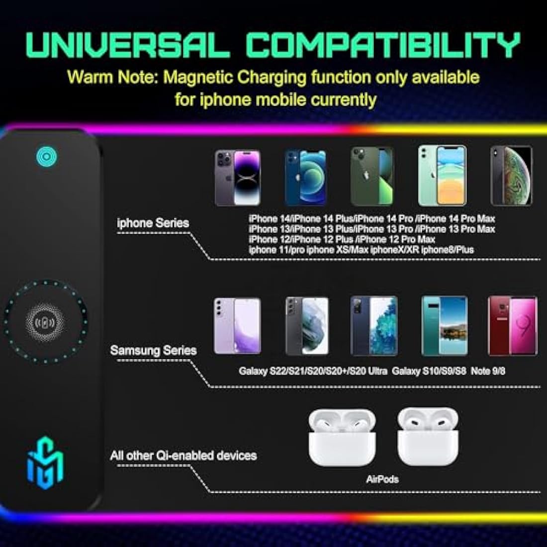 GIM RGB Gaming Mouse Pad – 15W Wireless Charging XXL LED Desk Mat