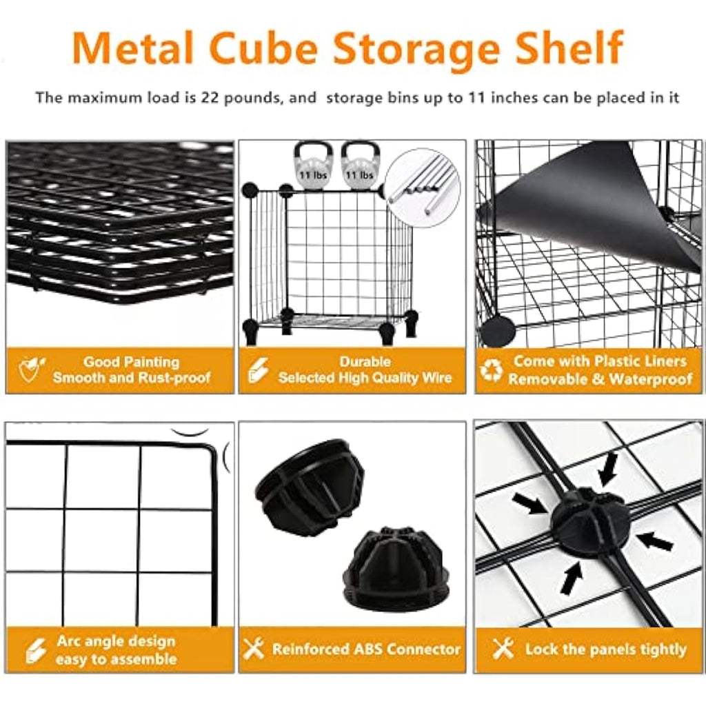 AWTATOS 6-Cube Wire Storage Shelves | Modular DIY Bookcase - Black