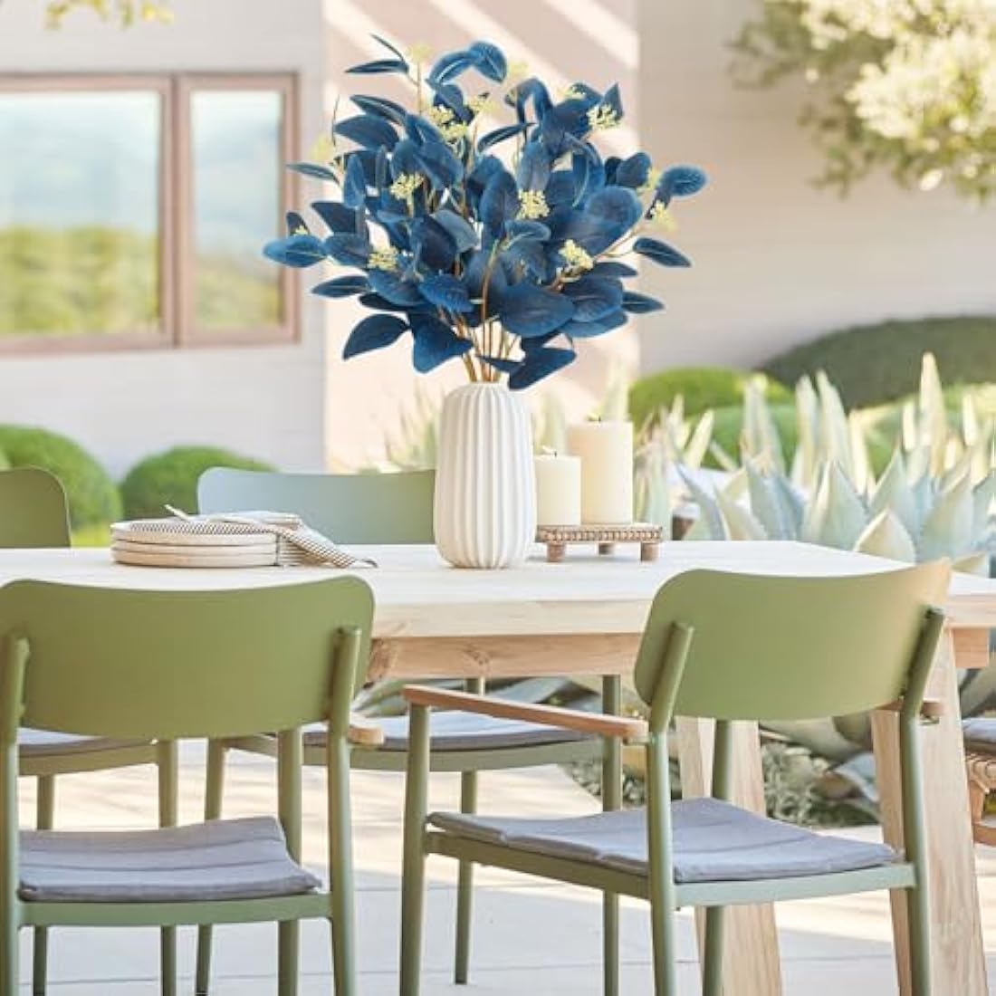 6Pcs Blue Artificial Eucalyptus Stems with Seeds – 19.7"
