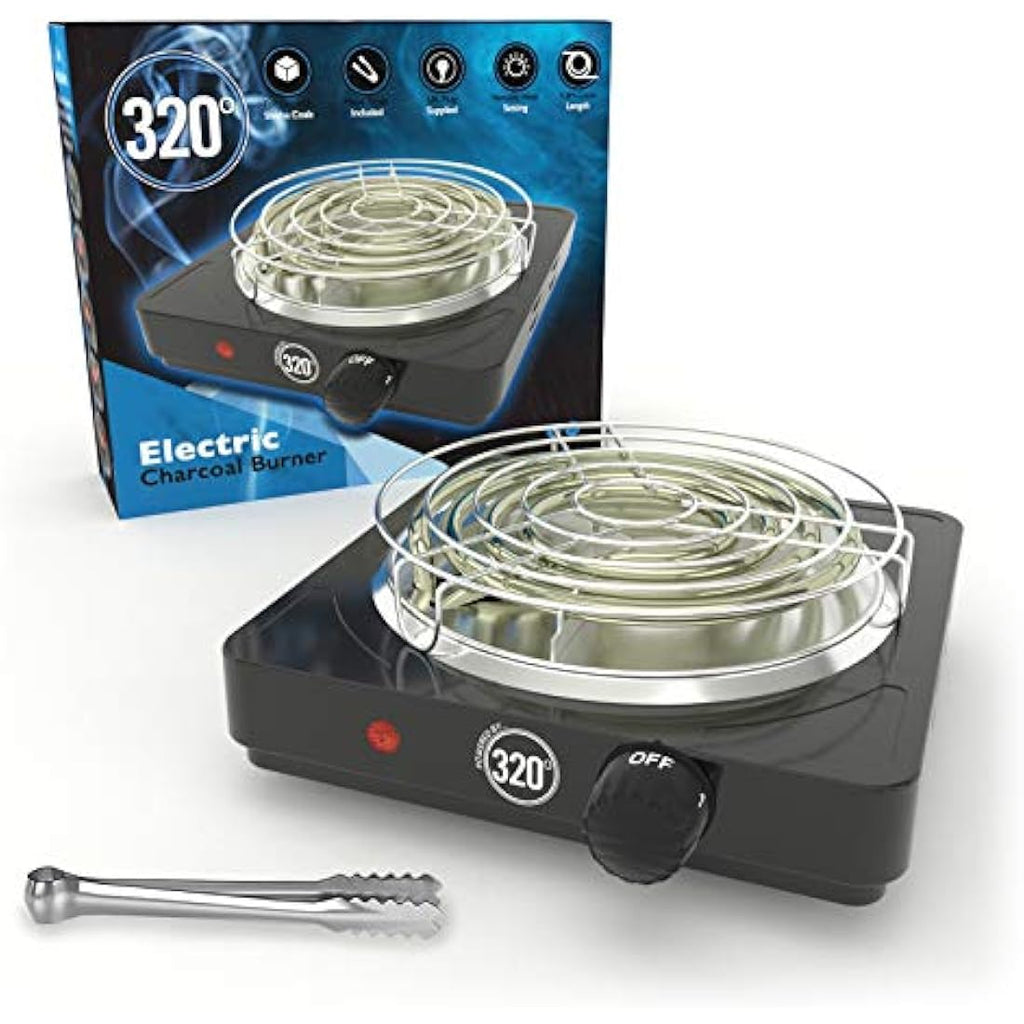 320º Electric Charcoal Burner for Coconut Coal | 1000W Stove with Tongs