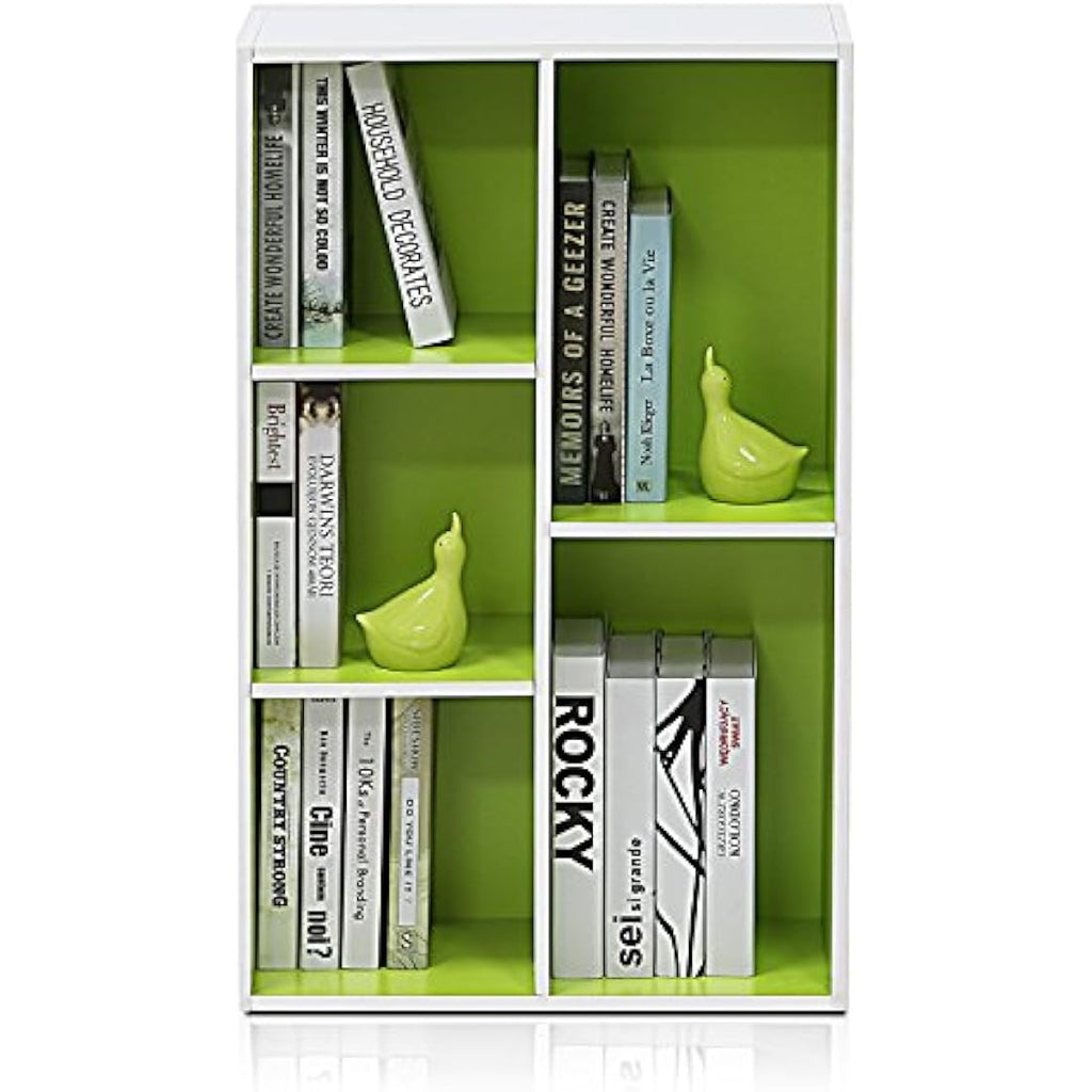 Furinno Luder 5-Cube Open Shelf - White/Green Engineered Wood Bookcase