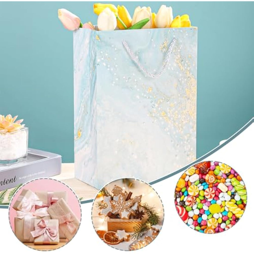 Jolof Store Marbling Gift Bags with Handles and Tissue Paper – 10 Pack