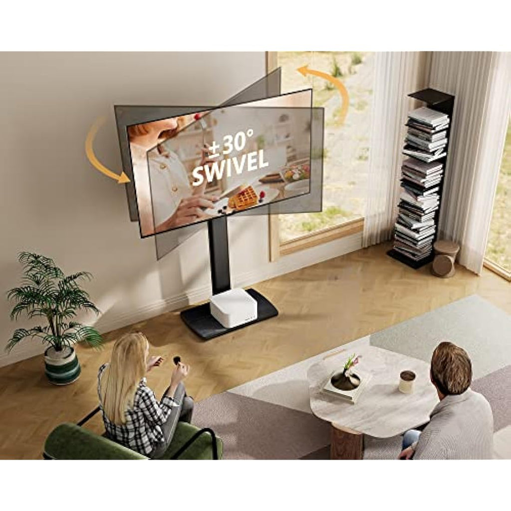 FITUEYES Swivel Floor TV Stand with Wood Base for 32-70 Inch TVs