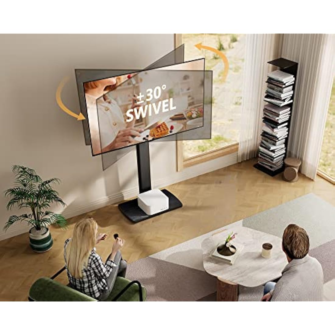 FITUEYES Swivel Floor TV Stand with Wood Base for 32-70 Inch TVs