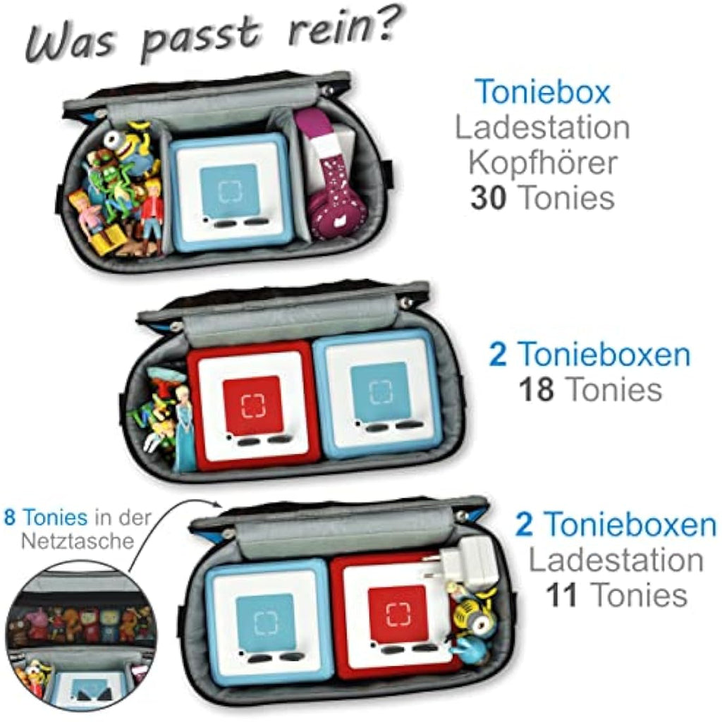 PUNALU Toniebox Storage Bag – Durable Kids Travel Case for 30 Tonies, Blue