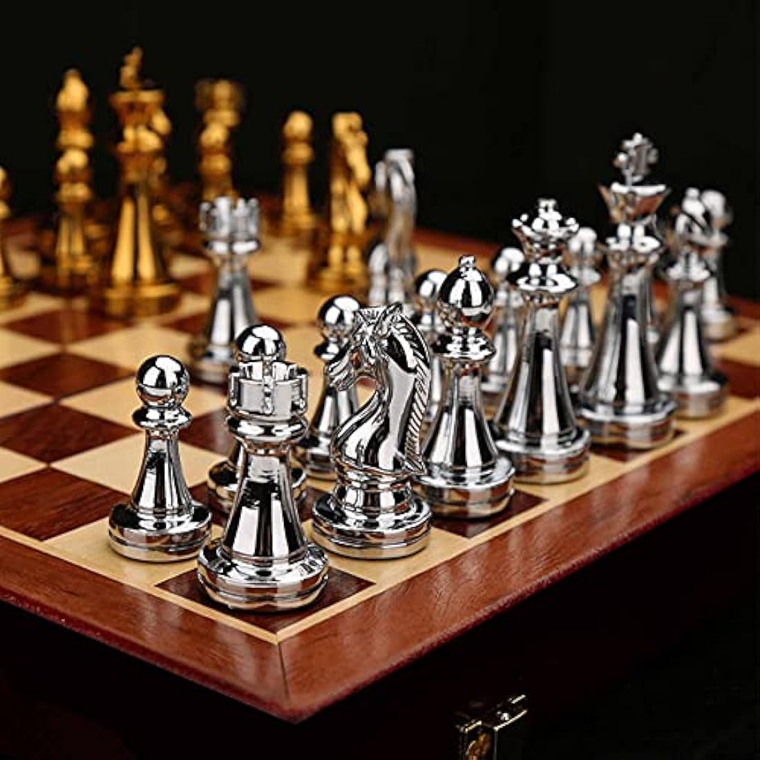 Jolof Store Luxury Metal Chess Set – Portable Folding Board Strategy Game