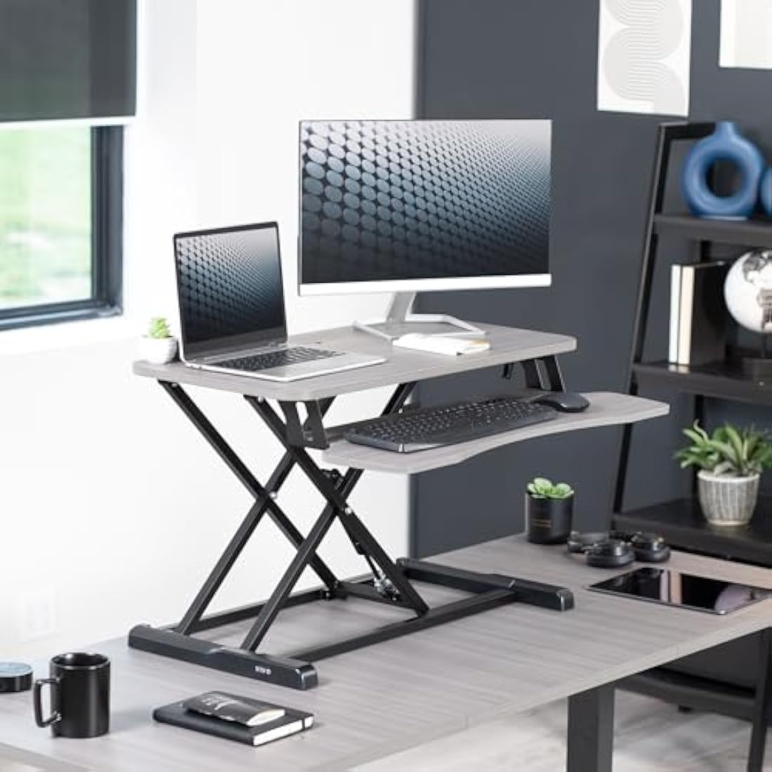 VIVO Height Adjustable Desk Converter | 81cm Sit to Stand Riser - Gray