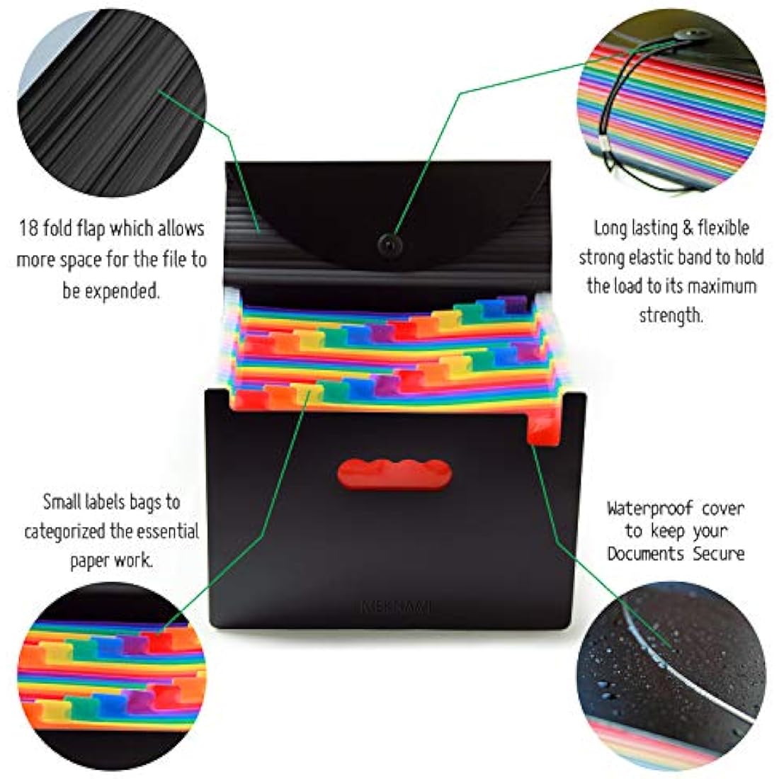 Meknaail 24 Pockets A4 Expanding File Organiser | Rainbow Document Box