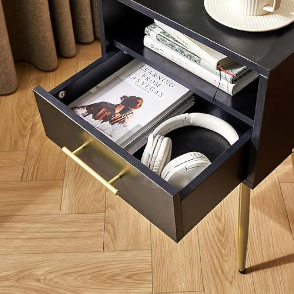 IBUYKE Mid-Century Modern Nightstand | 2-Tier Black End Side Table