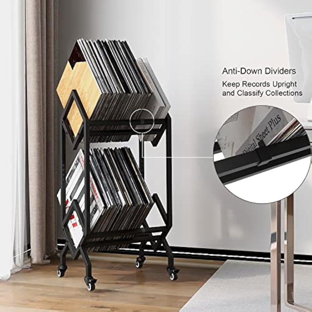 Vinyl Record Storage Rack – Mobile Metal LP Display Stand
