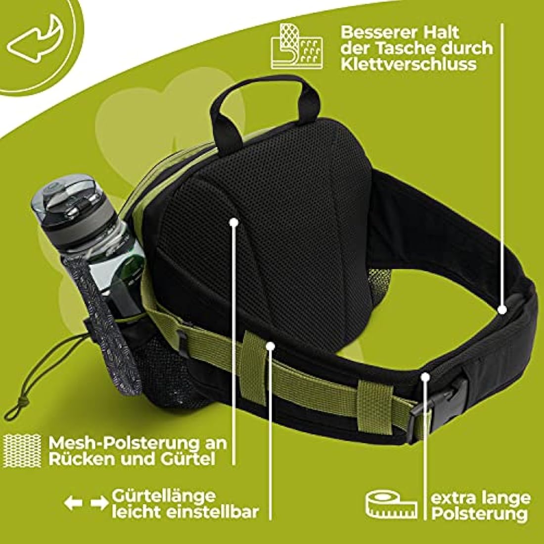 Jandiklee 9L Hiking Waist Bag with Bottle Holder - Waterproof Ripstop