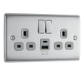 BG Electrical Double Switched Socket | Brushed Steel USB A & C