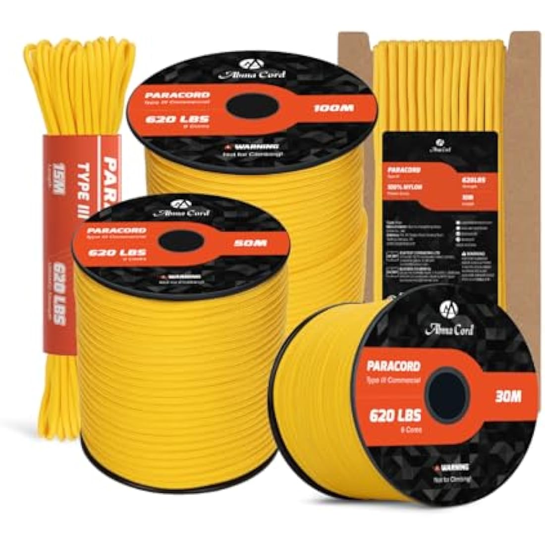 Abma Cord 4mm Type III Nylon Paracord 100m – 9 Strands Golden Yellow