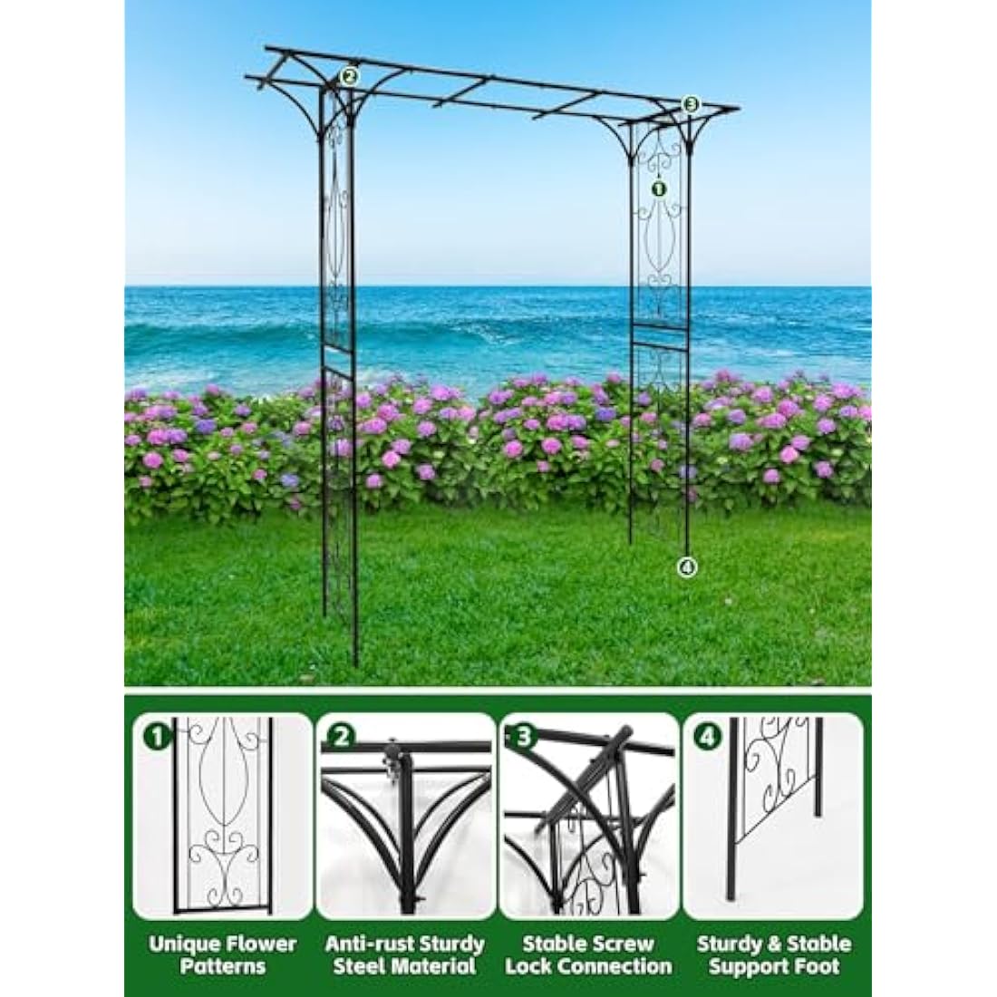 Jolof Store 2m Flat Top Garden Arch – Heavy Duty Metal Wedding Trellis