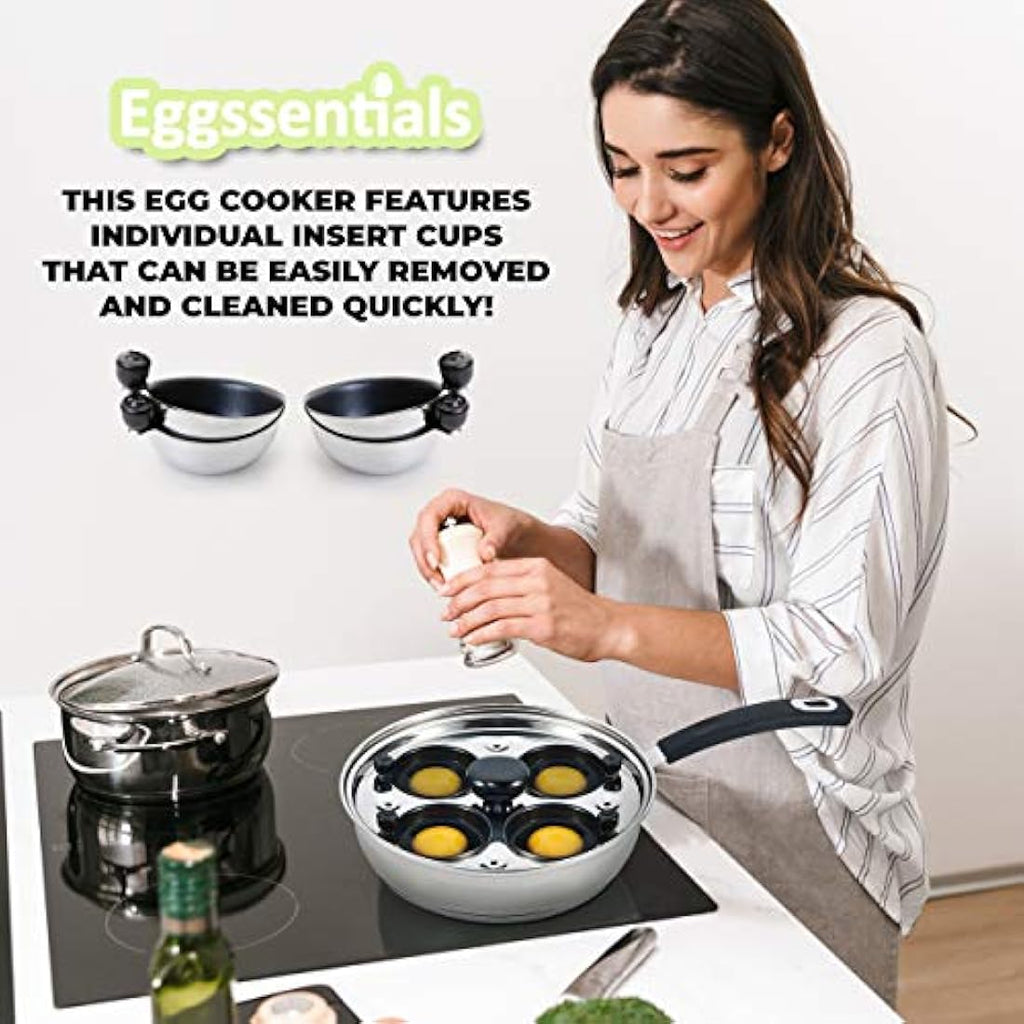 Eggssentials 4-Cup Egg Poacher Pan – Nonstick Stainless Steel Induction