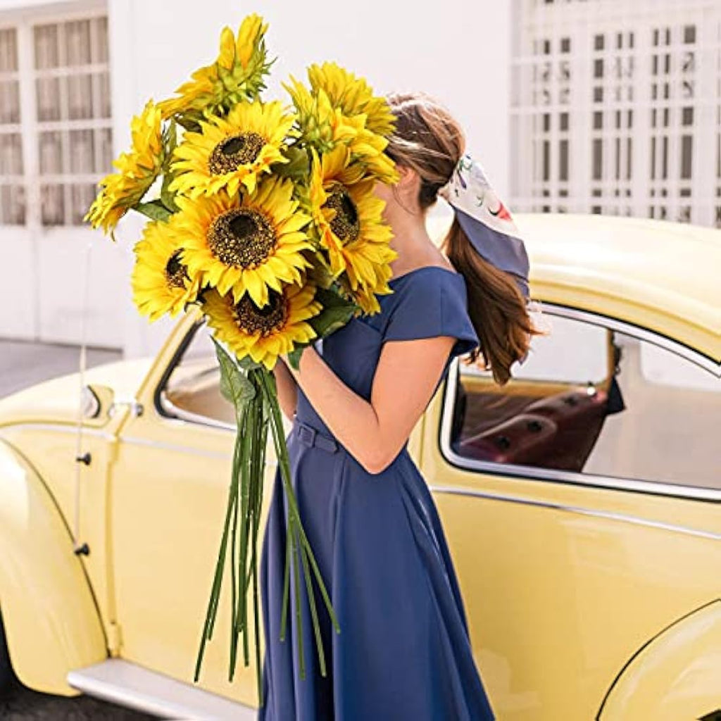 Briful 33" Tall Artificial Sunflowers – 9" Large Silk Flower Heads, 3 Pack