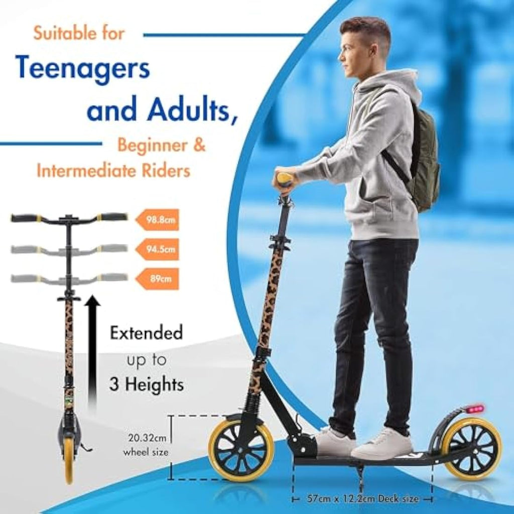 SereneLife Folding Kick Scooter – Adjustable LED Big Wheels for Kids & Teens