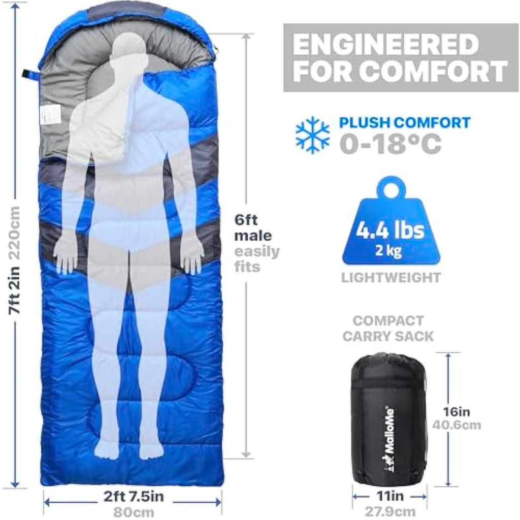 MalloMe 3-4 Season Sleeping Bag | Ultralight Waterproof Camping Gear