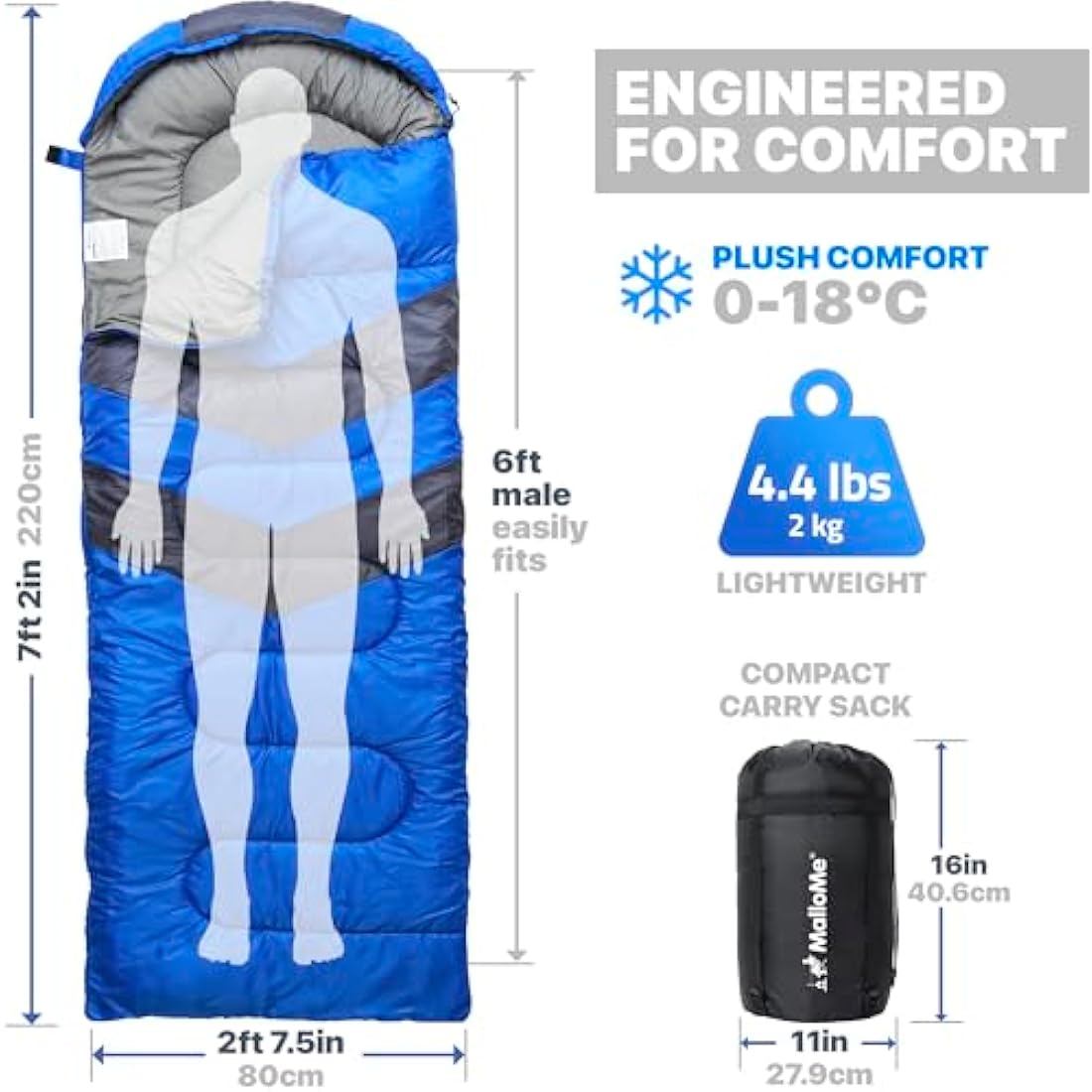 MalloMe 3-4 Season Sleeping Bag | Ultralight Waterproof Camping Gear