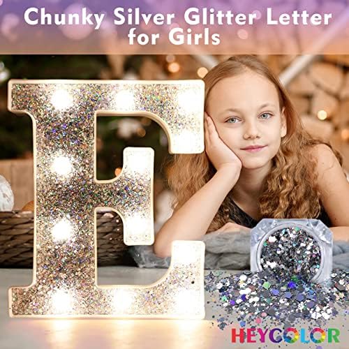 Jolof Store Silver LED Marquee Letter N - Glitter Alphabet Night Light