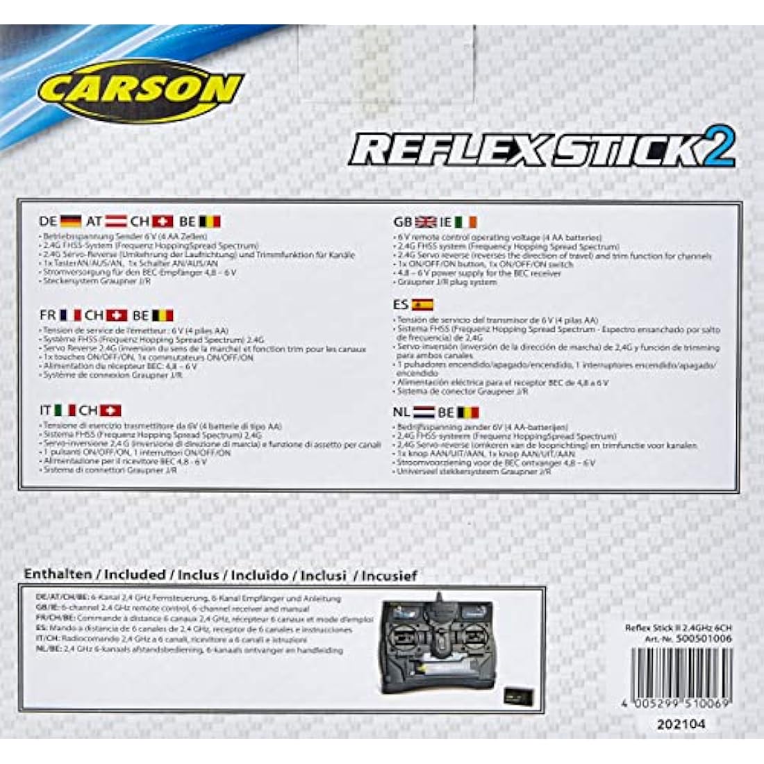 Carson FS Reflex Stick II 6-Channel 2.4 GHz RC Remote Control - Black