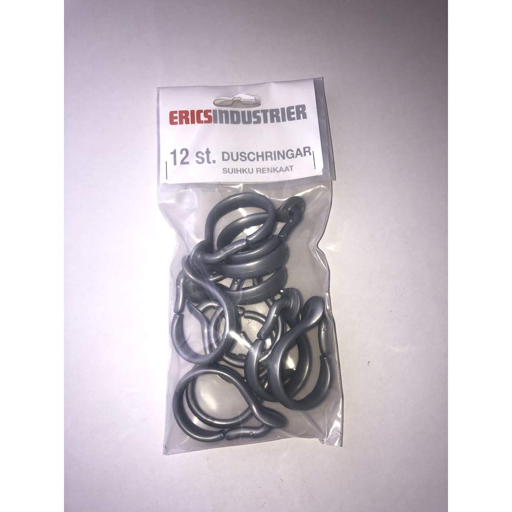 Jolof Store Erica Shower Curtain Rings - Matte Silver Hooks, 12 Pack