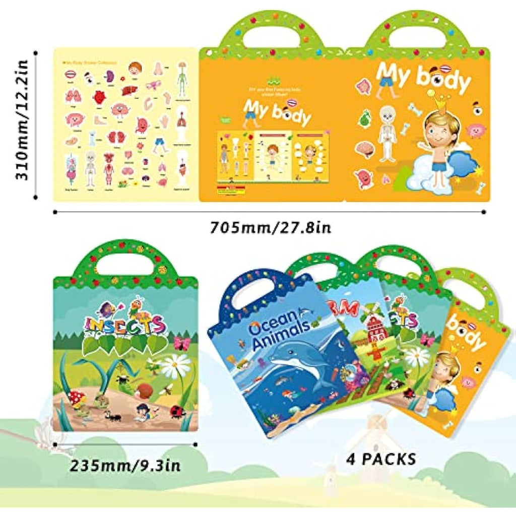 GUYUCOM 4 Pack Reusable Sticker Books | 3D Educational Toddler Toys