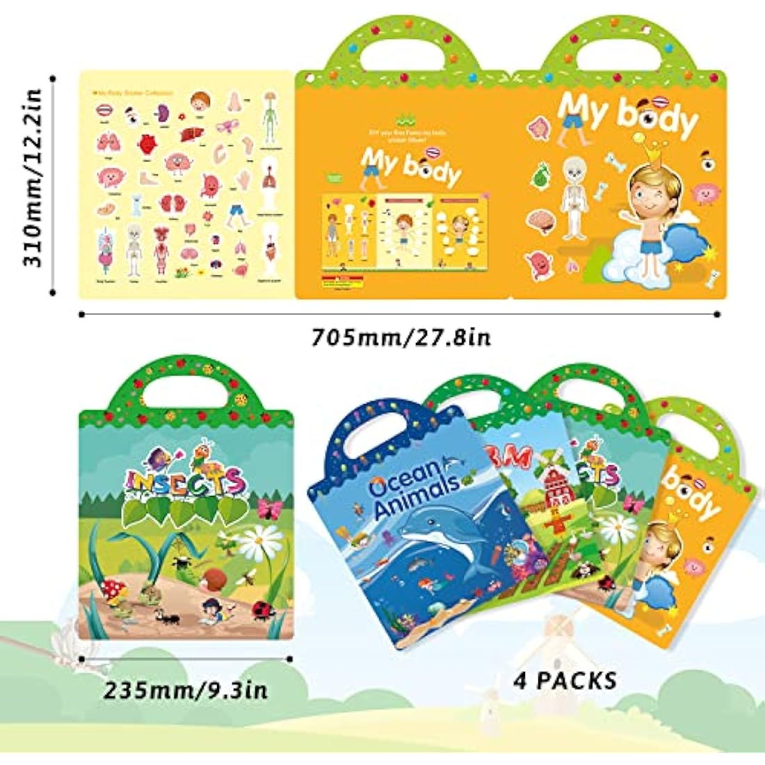 GUYUCOM 4 Pack Reusable Sticker Books | 3D Educational Toddler Toys