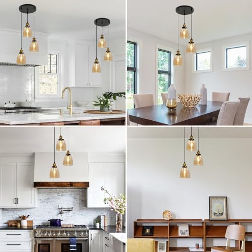 Jolof Store 3-Light Vintage Glass Pendant Light – Cognac Industrial Lamp