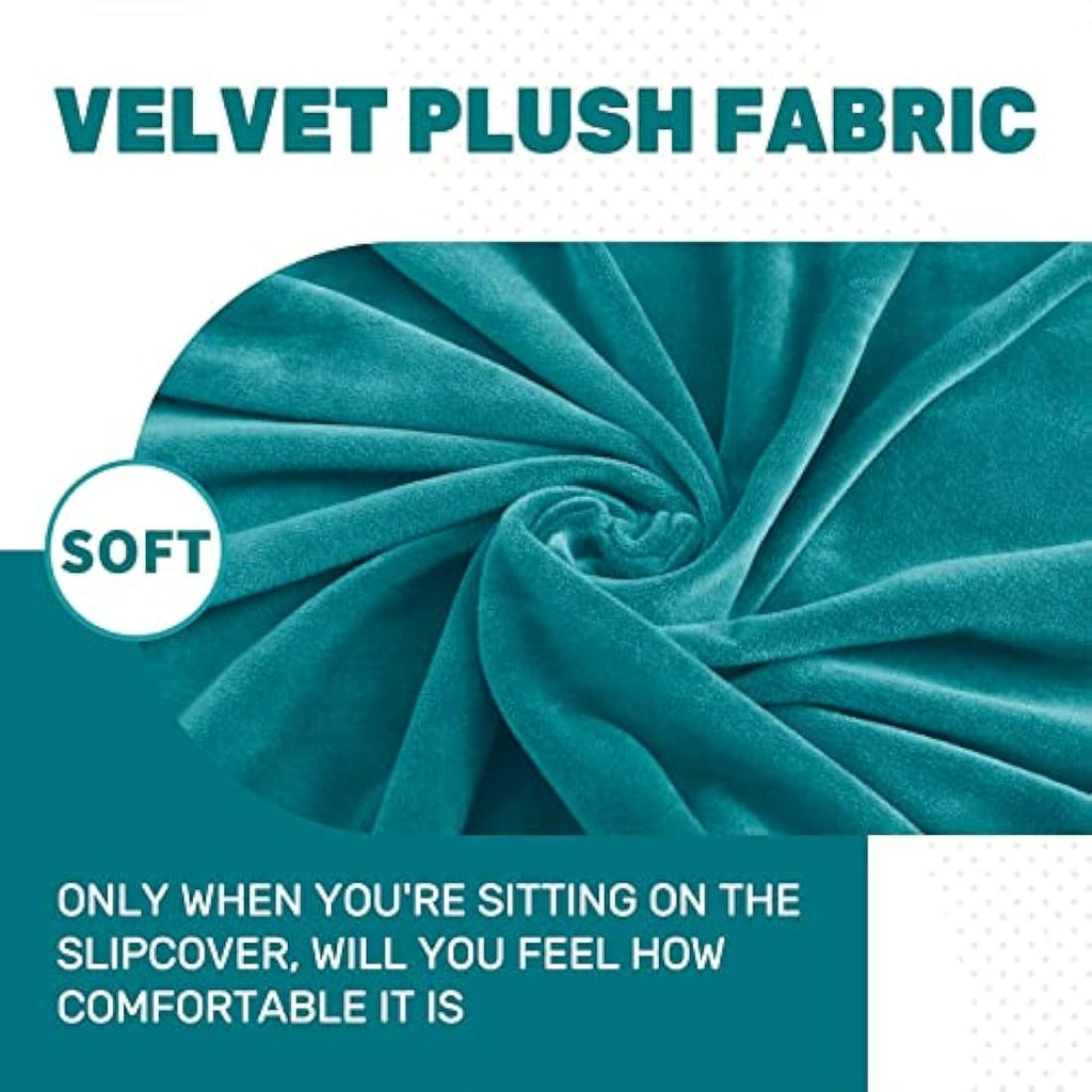 XINEAGE Velvet Sofa Cover | 3 Seater Stretch Couch Slipcover, Peacock Blue