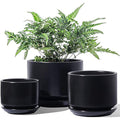 LE TAUCI Ceramic Planters | Set of 3 Indoor Flower Pots with Drainage
