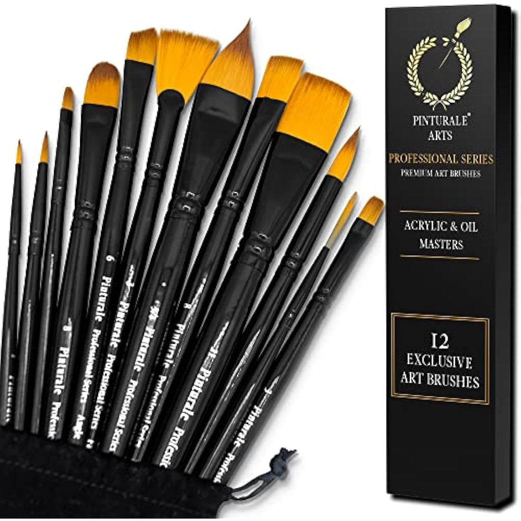 Pinturale Arts 12-Piece Handmade Acrylic and Oil Paint Brush Set
