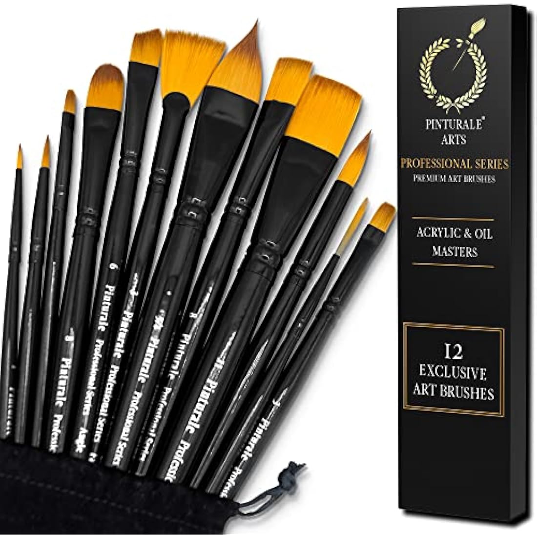Pinturale Arts 12-Piece Handmade Acrylic and Oil Paint Brush Set