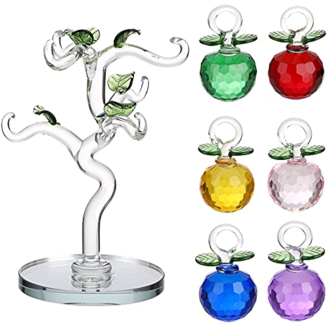 Crystal Glass Apple Tree – Feng Shui Table Decor with 6 Apples
