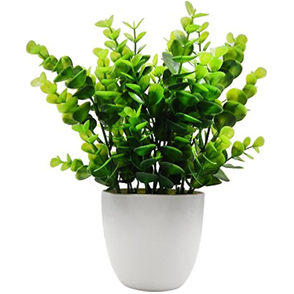 Mini Artificial Eucalyptus Plant with White Vase for Desk