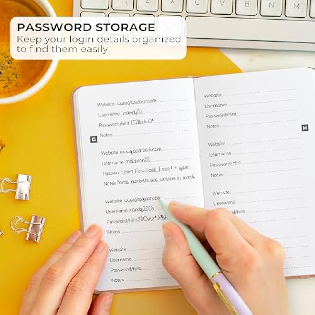 Clever Fox Password Book Pocket – Small Internet Log-In Keeper, Rose Gold